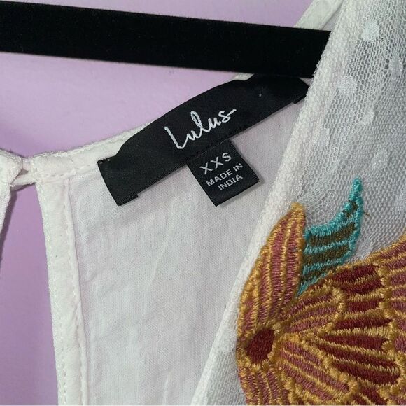 Lulu's XXS Maxi Dress White Embroidered Floral Vacation Cottage Coastal Boho - Picture 6 of 14